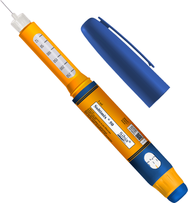 Ilustração que mostra uma caneta para aplicação de insulina