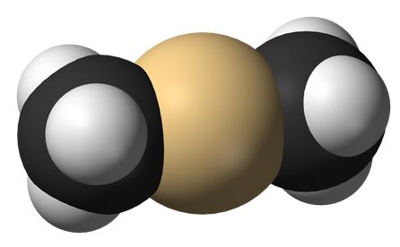 Representação da molécula do dimetil cádmio.