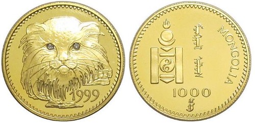 Moeda de 1000 Tugrik de Ouro da Mongólia, Gato