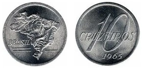 Moeda de 10 cruzeiros de alumínio do Brasil