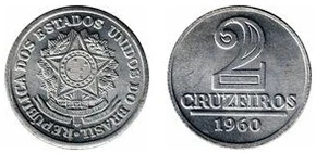 Moeda de 2 cruzeiros de alumínio do Brasil Moeda de 2 cruzeiros de alumínio do Brasil