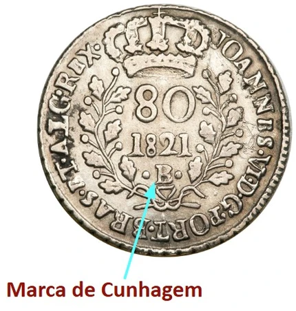 80 Réis com marca de cunhagem (letra monetária) 80 Réis com marca de cunhagem (letra monetária)