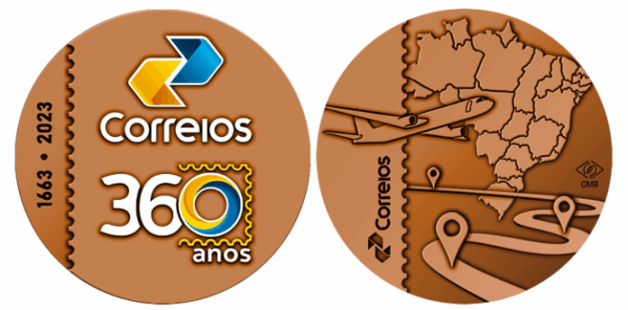 Medalha comemorativa dos 360 anos dos Correios do Brasil.