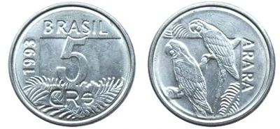 Moeda de 5 Cruzeiros Reais do Brasil - Arara