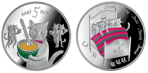 Moeda de 5 Euros da Letônia, gatos