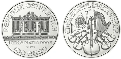 Moeda Bullion da Filarmônica Austríaca em Platina, com 1 onça troy Moeda Bullion da Filarmônica Austríaca em Platina, com 1 onça troy